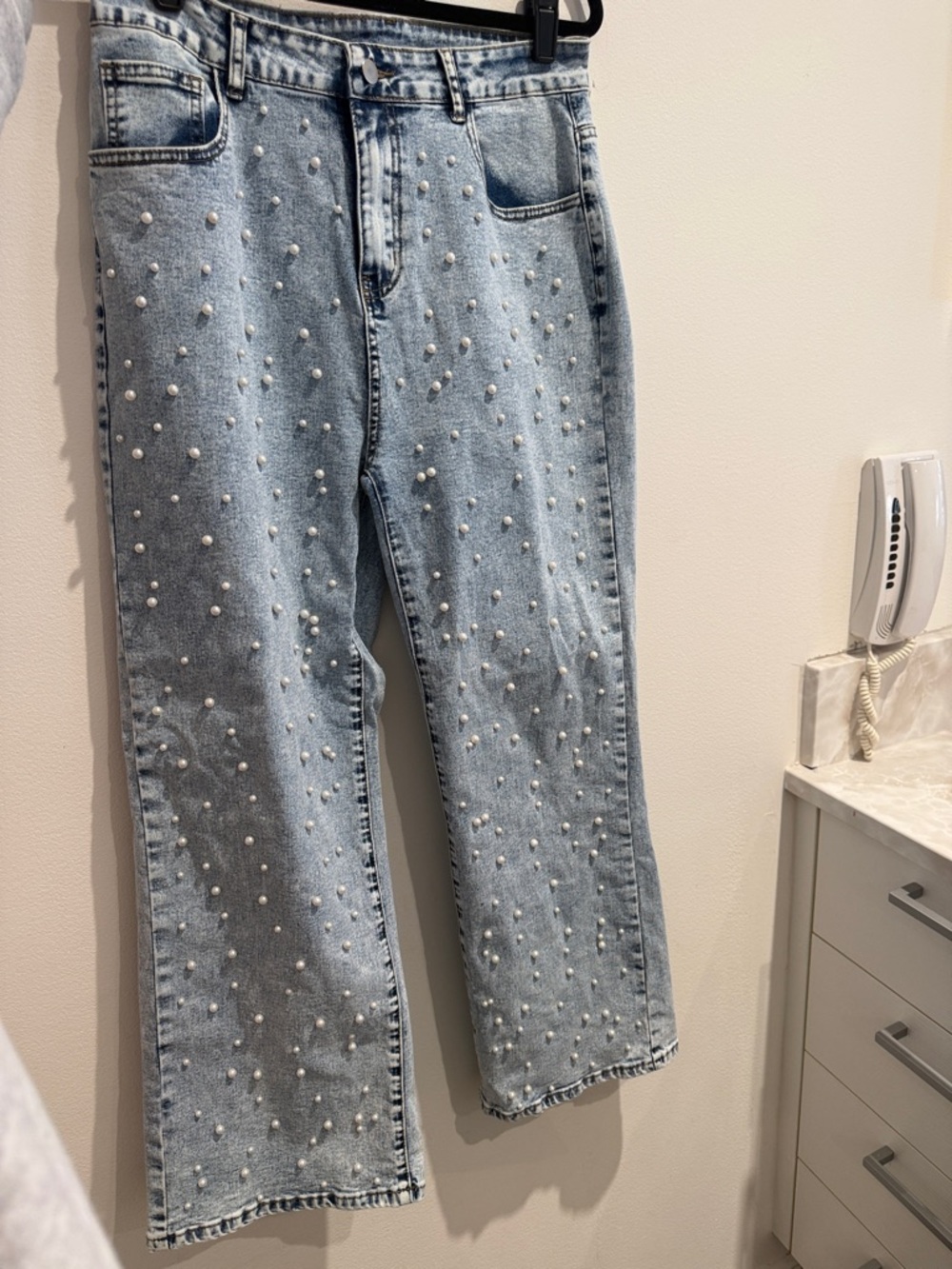 Amazon Light Blue Pearl-Embellished Flare Jeans